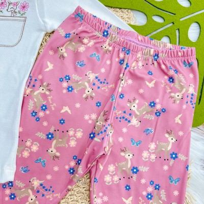 Conj. Blusa Rena com Florzinhas no Bolsinho e Calça Legging Térmica - Off White